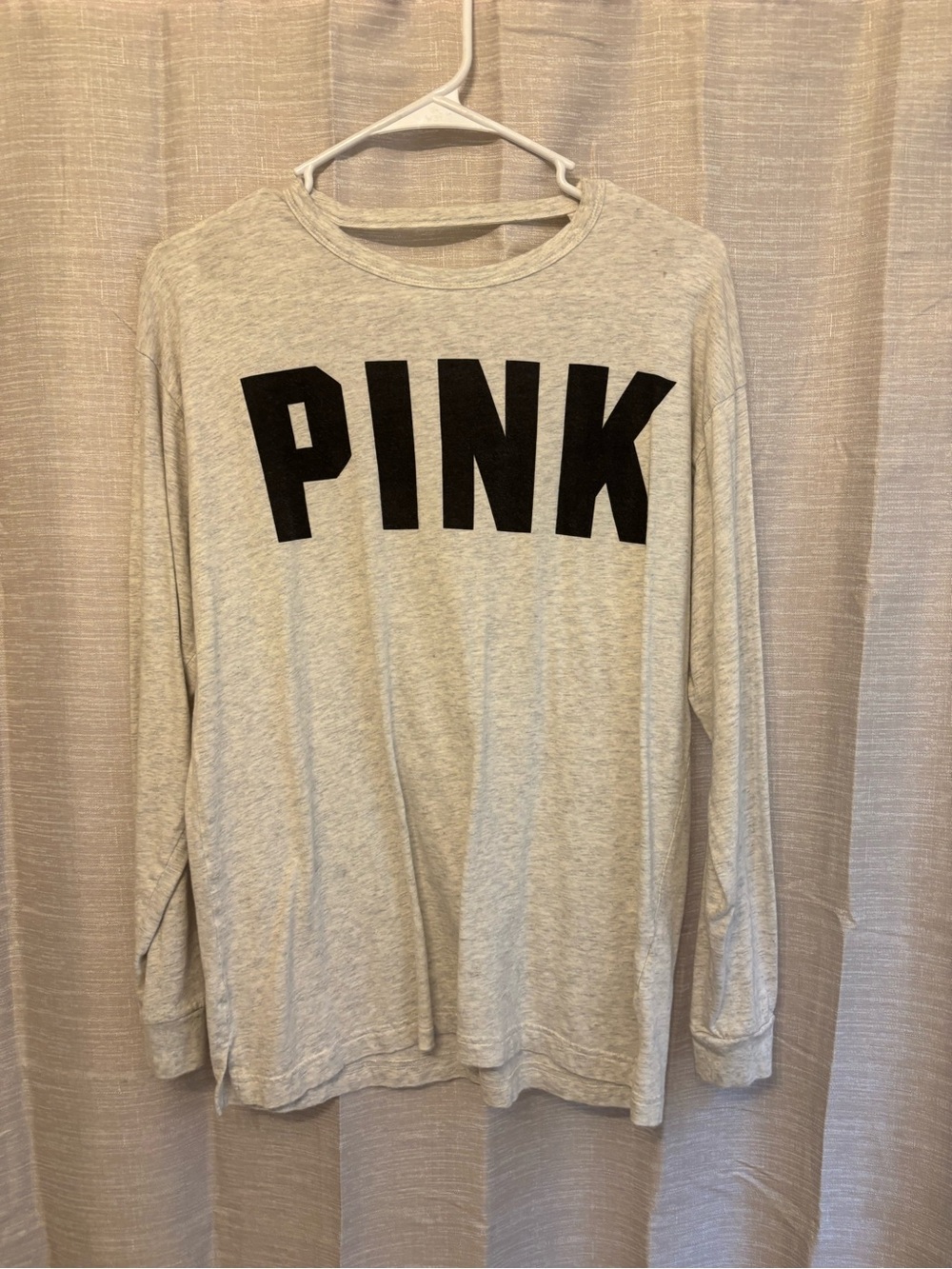 PINK Open Back Long Sleeve Tee - Grey with Black Logo